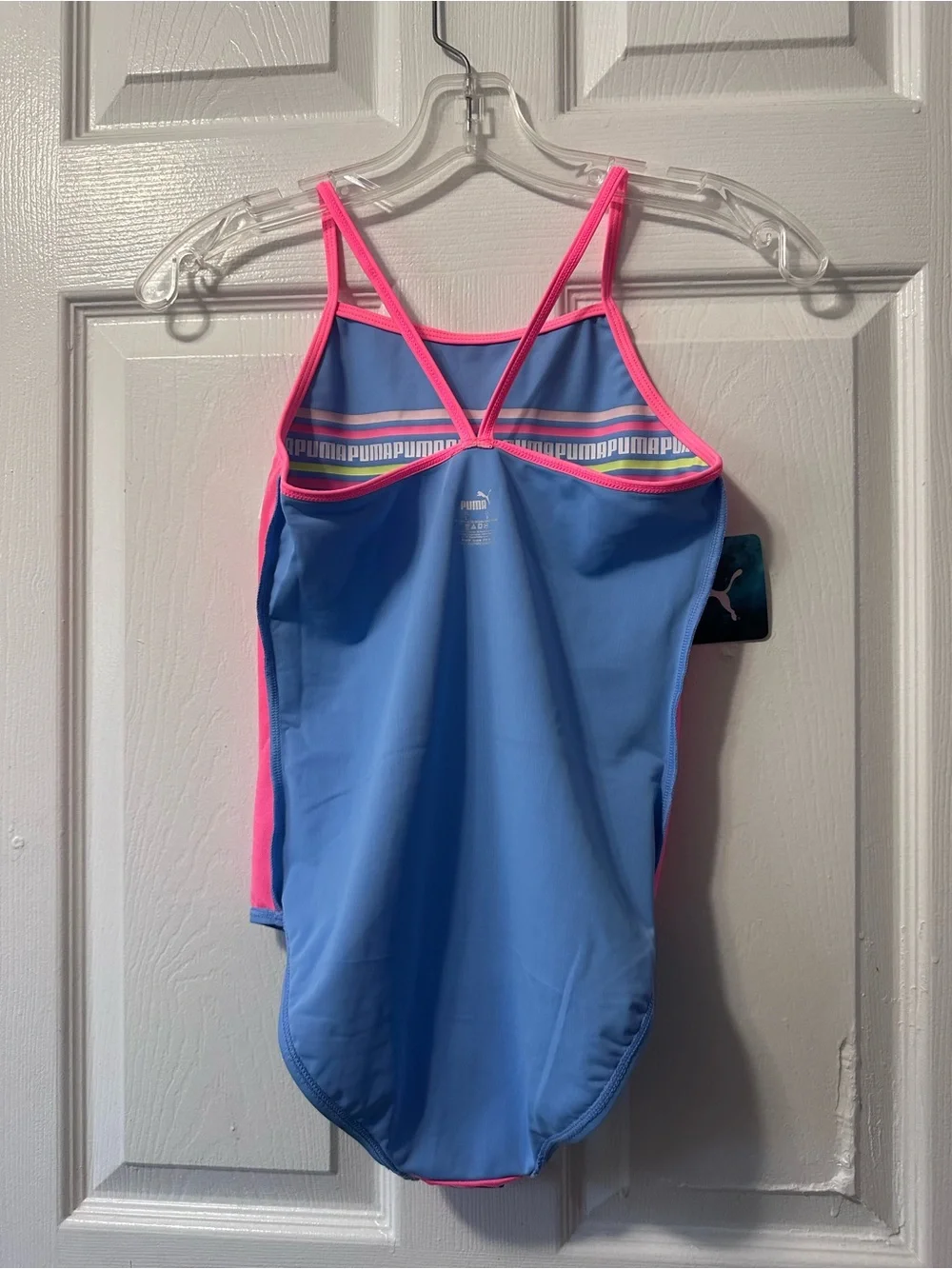 Puma Blue One-Piece Girls' Swimsuit with Pink Trim